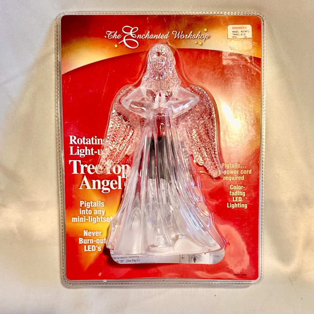 Vintage Rotating Light-Up Tree Top Clear Acrylic Angel Bronner’s Christmas Shop